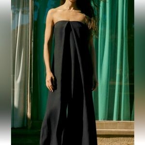 nwt zara strapless linen blend jumpsuit size large • 7738/326